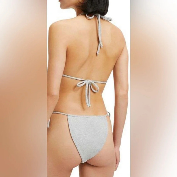 Good American Sparkle Tiny Ties Bikini Set in silver glitter - Picture 2 of 9